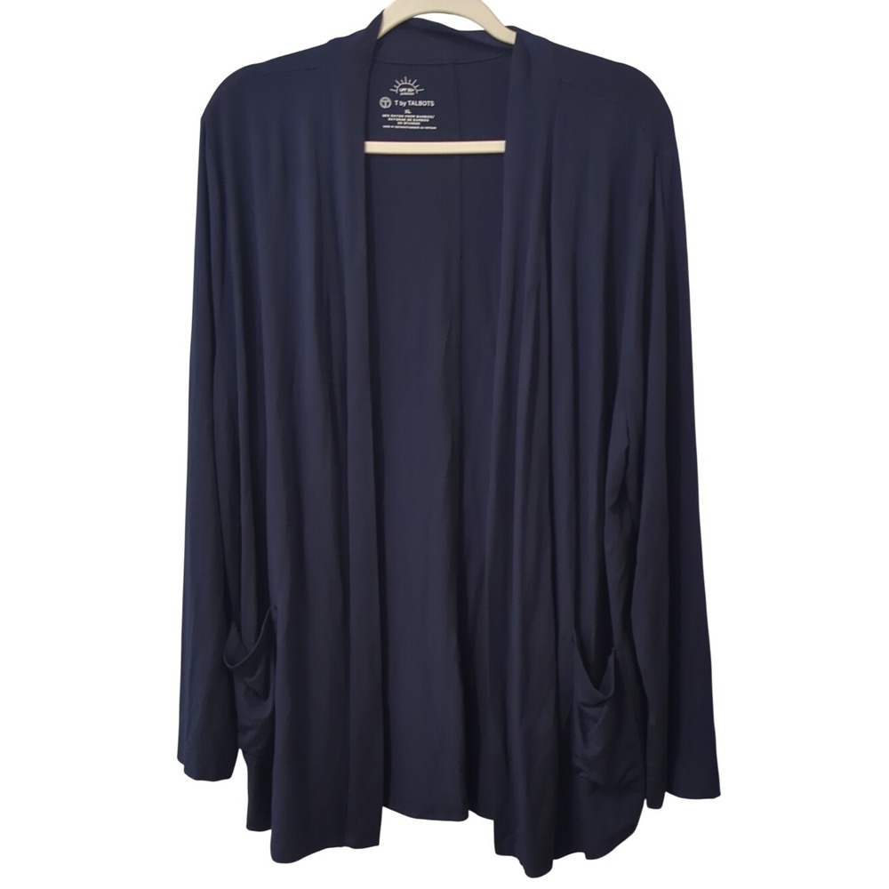 Talbots Navy Open Front Draped Cardigan with Pockets UPF 50+ size XL
